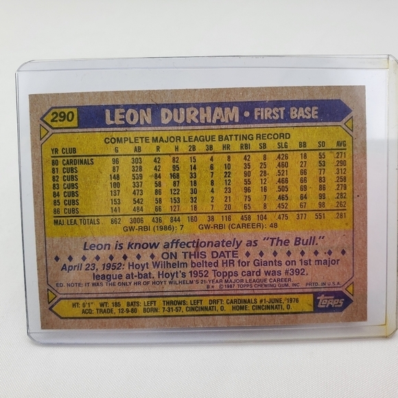 Leon Durham Autographed Signed Baseball Card 1987 Topps #290 - Picture 3 of 7